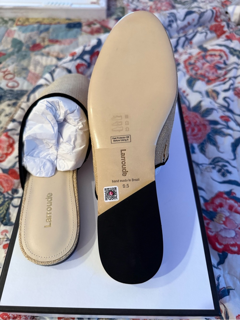 Larroude Natural Beige Slip-On Loafers with Black Trim - Picture 3 of 7